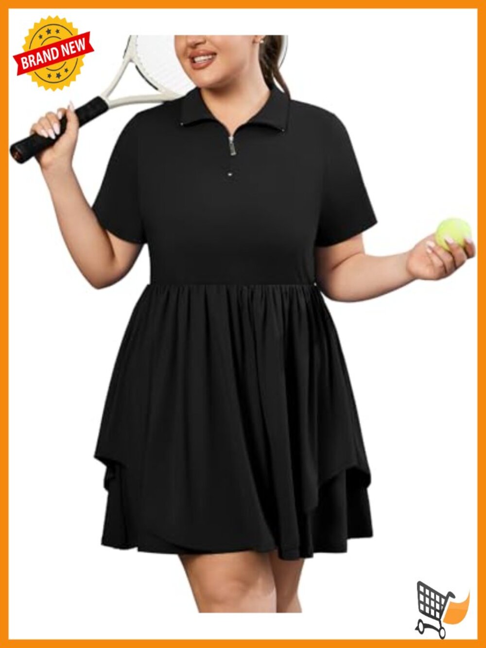 Plus Size Tennis Dress with Shorts Quarter Zip Quick Dry Double Layered Hem